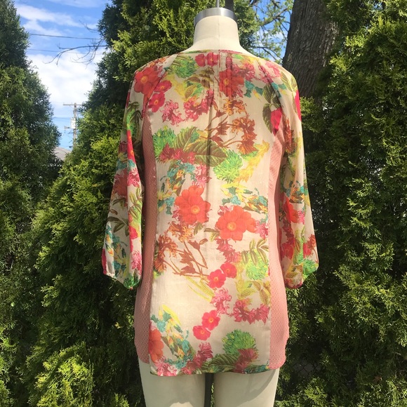 Anthropologie Meadow Rue Sheer Floral Blouse Top - Picture 5 of 8